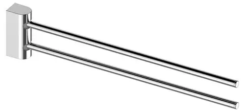 Handtuchhalter aus verchromtem Metall mit zwei parallel angeordneten Stangen, montiert an einer rechteckigen Wandhalterung. Design von Keuco.